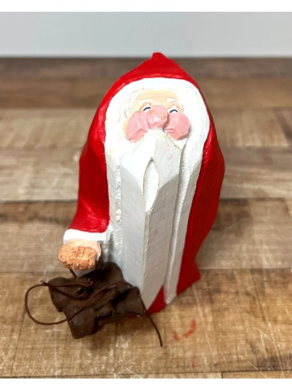 Dept 56 Wooden Santa Claus Figurine With Red Cloak & Boot Holiday Decoration